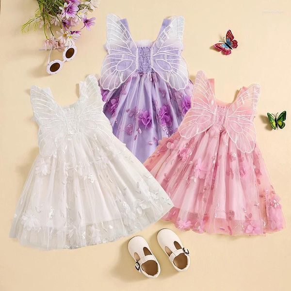 Девушка платья младенца девочки платье принцесса летние 3D цветы милые тюль