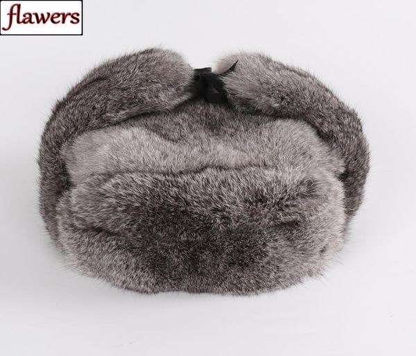 Neue russische Winter Unisex echtes Kaninchenfell Bomberhut Männer warm 100 natürliche Kaninchenfellhüte Männlich Full Pelz Echtes Kaninchenfell Cap 25210806