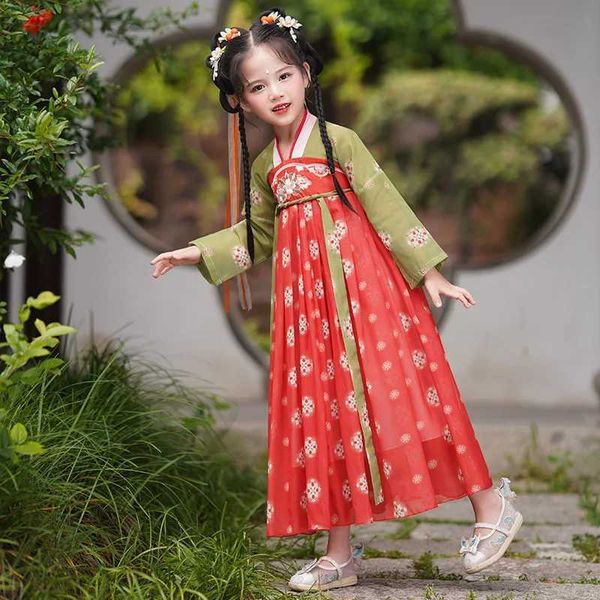 Etnik Giyim Hanfu Yaz Kızlar Elbise Çocuk Tang Kostümleri Antik Stil Etekleri Çin Tarzı Klasik Dans Süper Peri İnce Modeller