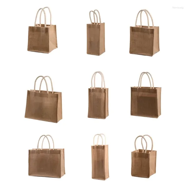 Sacos de compras Gunny Sack Bag Surlap Tote Jute Giftbag Grocery reutilizável com alça para decorar arte