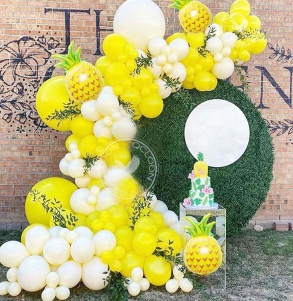 Decoração de festa 116pcs Amarelo Balão branco Garland Kit Big Aluminium Foil Pineapple Wedding Birthday Decorações de chá de bebê 2853374