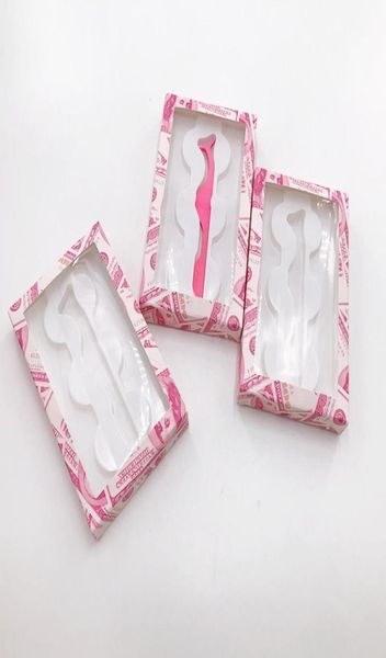 3 pares lashes caixa pacote rosa em dólares americanos com pinças inteiras dramáticas cílios vazios embalando 20pcslot Private Label1171048