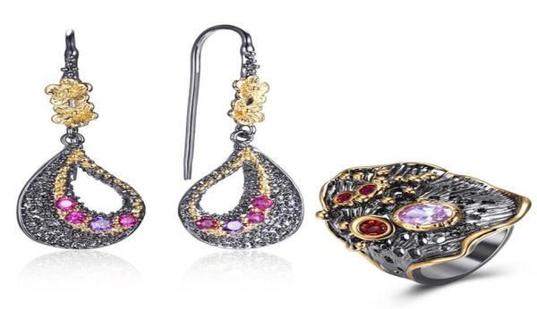 Lila fuchsia kristallohrringe ring juwely set blatt baumle ohrringe hübsch 2pcs juwelry Sets für Frauen Geburtstag Geschenke12482897857833