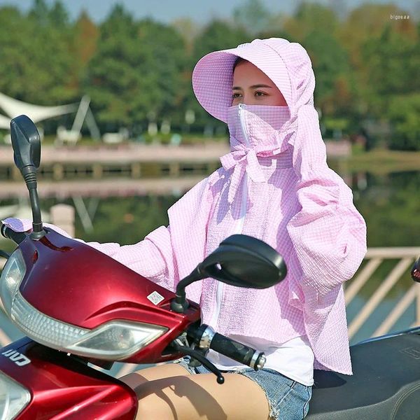 Coletes femininos Protetor solar xadrez de verão curto de manga longa UV Anti-assassinato leve e roupas respiráveis