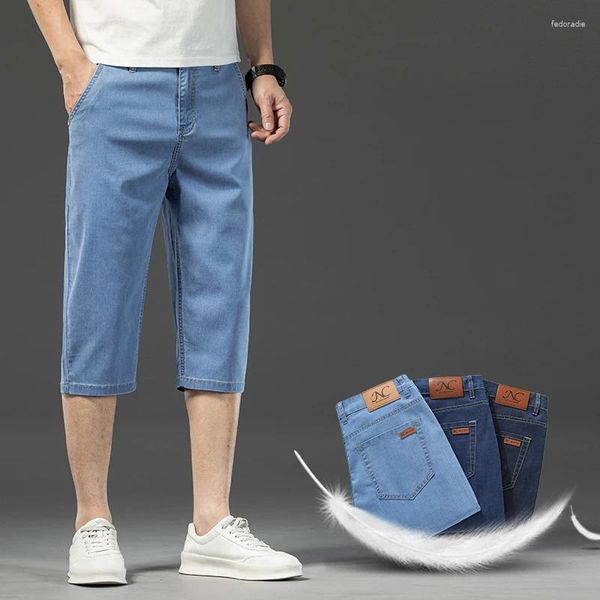 Shorts masculinos Lyocell Fabric jeans verão fino suave e confortável comercial casual jeans reto de jeans