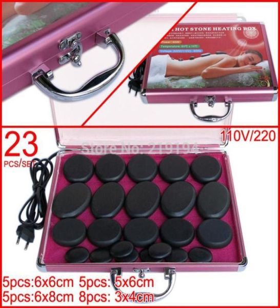 23pcs Conjunto de pedra de massagem Power Stone com 220V 110V Box Basalt Massage Stone27609814360