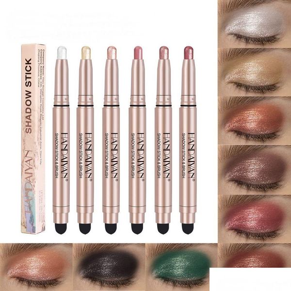 Sombra dos olhos Handaiyan Matte Stick Stick Sticks com escova de esponja Highlighter Metallic Shimmer Fácil de usar luxo de longa duração DHCGD