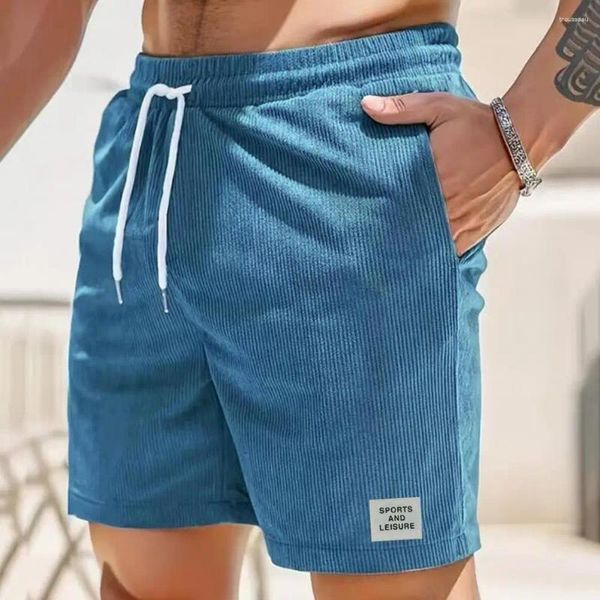 Herren -Shorts Herren Sommer lässiger elastischer Kordelstring Taschen Taschen Feste Farbe gerade weites Bein Cordwear Streetwear