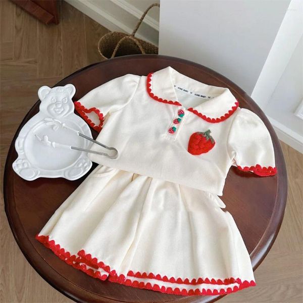 Set di abbigliamento coreano 2-6 anni estate bambine 2 pezzi abiti set giù giù per la camicia a bottone alla fragola cotone cotone cotone abiti per bambini