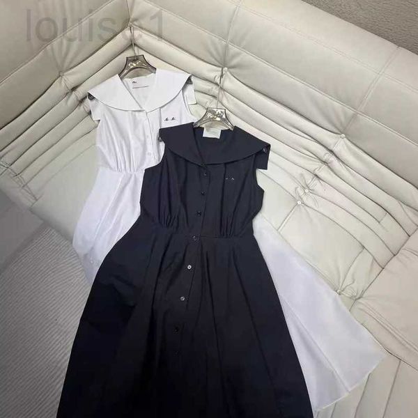 Abiti casual di base Branding Brand MM 2024 Summer Navy Big Flip Collar Sleeveless Dress Design Shirt Academy T4C7