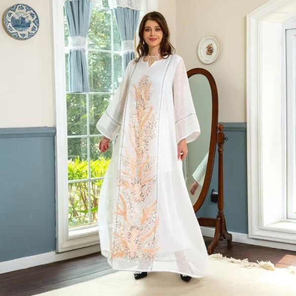 Этническая одежда Wepbel Sequin Женщины Abaya Robe Исламское вышитое вышитое платье из бисера -мусульманское платье Kaftan Saudi Mesh Jalabiya Gown