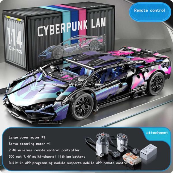 Compatível com LEGO, Cyberpunk, Starry Sky, Lambo Sports Car, Block Assembly Series Toys, Controle Remote, Gift Girl