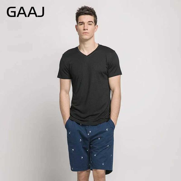 Herren-T-Shirts 2022 GAAJ 100 Pure Cotton Plain T-Shirt Herren V-Ausschnitt T-Shirt Herren Kurzärmelmarke Sommer leeres Top Pure Cotton Navy Blue White Grayl2405066