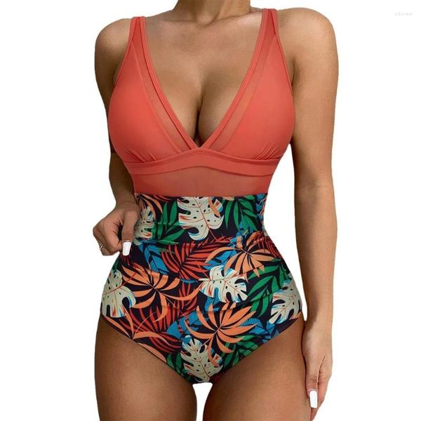 MEDIA DE MUNDA FUNHOR 2024 Sexy One Piece Swimsuit Women Mesh Bandagem Backless Feminino Push Up Monokiny Bathers Bathing Suits Swim de roupas de praia