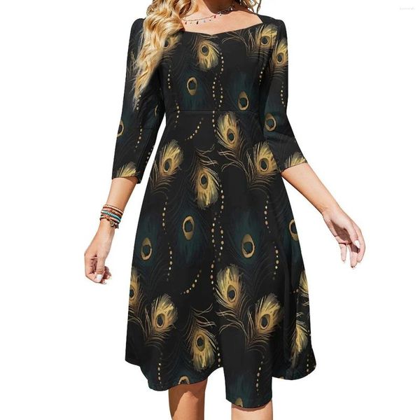 Lässige Kleider Golden Peacock Feather Kleid Female Tier Ästhetik sexy Kawaii Muster Kleidung 4xl 5xl 6xl