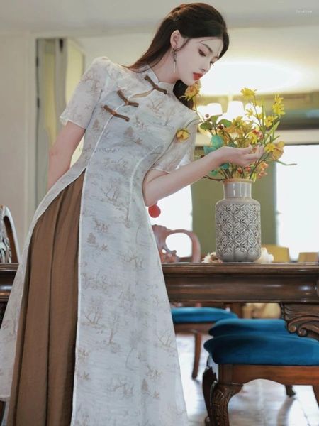 Abbigliamento etnico primavera estate cinese femminile hanfu qipao stile abito migliorato quotidianamente sciolto di cheongsam a due pezzi set