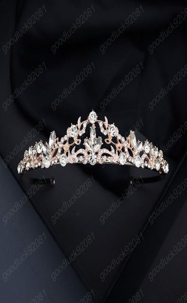 Vintage Roségold Farbe Strass Crown Wassertropfen Form Tiara Luxus handgefertigt Frauen Stirnband Braut Haarzubehör7835478