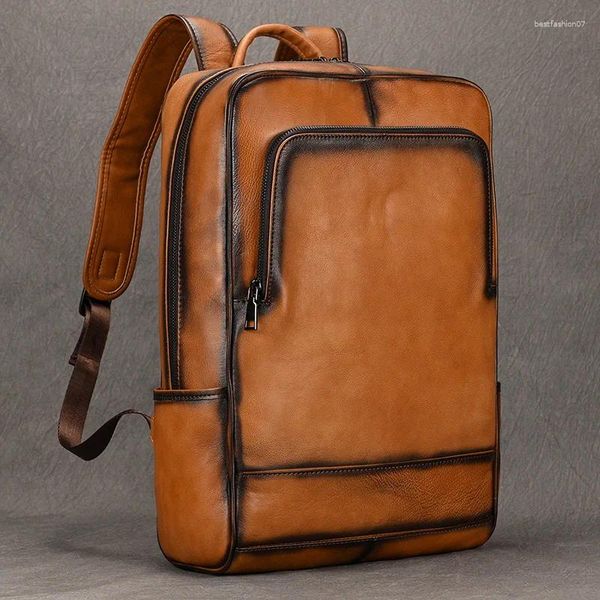 Backpack Luufan maschile Laptop genuino in pelle vera vestito da 15,6 