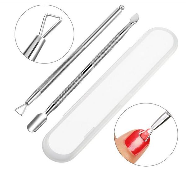 Scacciale per pelapina per cuticole Rimuovere lo smalto gel e la pulizia per unghie per cuticole e cucchiaio a 2 pezzi Manicure e Pedicure Strumenti in P2097288