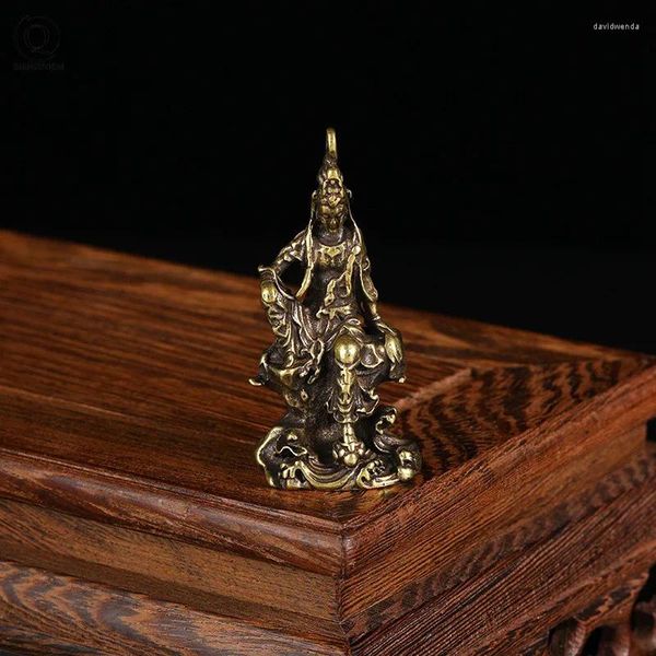Portachiavi taschi vintage in ottone guan yin buddha figurine a ciondolo a pendente a pendente anelli di portachiavi di portachiavi appeso a un accessorio per chiavi fai -da -te
