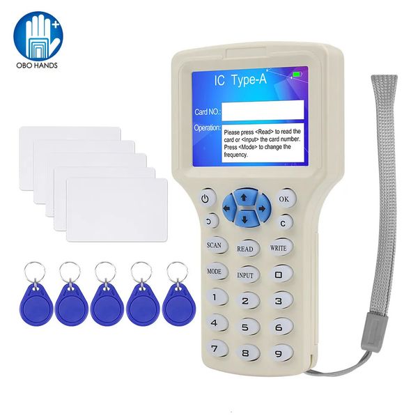 10 Frequência em inglês Duplicador de copiadora RFID 125kHz Key FOB NFC Reader Writer 13.56MHz Programador criptografado USB UID Copy Card Tag 240423