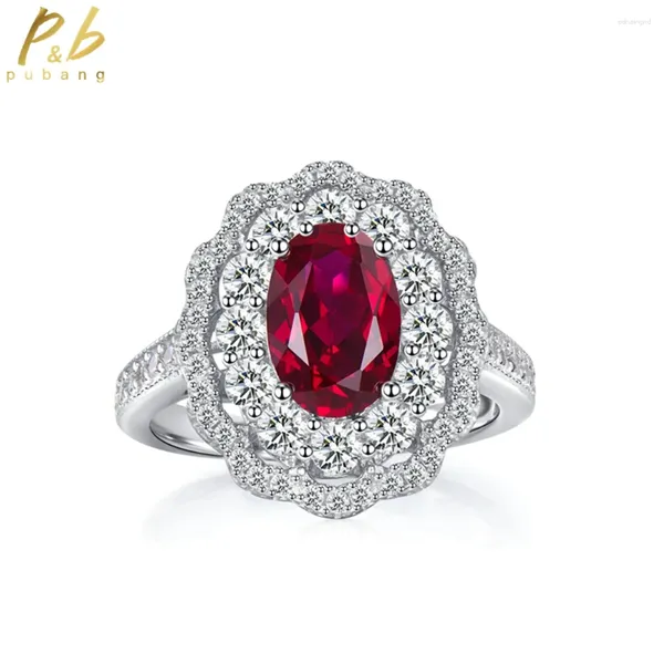 Кластерные кольца Pubang Fine Jewelry 925 Серебряный серебряный серебряный овальный рубиновый драгоц