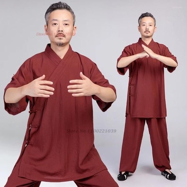 Abbigliamento etnico 2024 cinese tai vintage cinese di arti marziali in cotone lino di cotone pratica wushu allenamento di allenamento meditazione set buddista