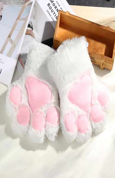 1pair Frauen Mädchen süße Katzenkätzchenpfotenklaue warme Handschuhe weicher Anime Cosplay Plüsch für Halloween Party Accessoires Y1911131710018