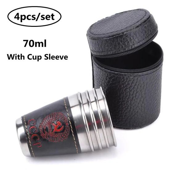 4pcs 70ml Copos de aço inoxidável caneca de água com bolsa de caixa de camping ao ar livre Camping Picnic Drinkware para uísque portátil 240429