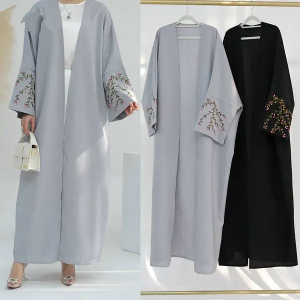 Etnik Giyim 2024 Kadınlar İçin İşlemeli Abayas Müslüman Elbise Açık Ön Abaya Dubai Kaftan Türkiye Robe Kimono Cardigan İslam Jalabiya Elbise