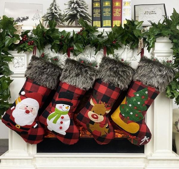 Plüsch Weihnachtsstrumpfgeschenktaschen große Gitter -Süßigkeiten -Beutel Xams Baumdekoration Socken Ornament Weihnachtsgeschenk Wrap DHB20425641000