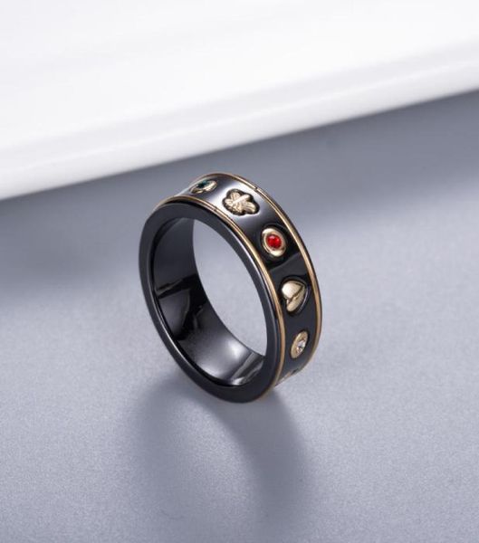 Casal de amantes anel de cerâmica com carimbo preto de moda branca anel de dedo jóias de alta qualidade para presente tamanho 6 7 8 97941638