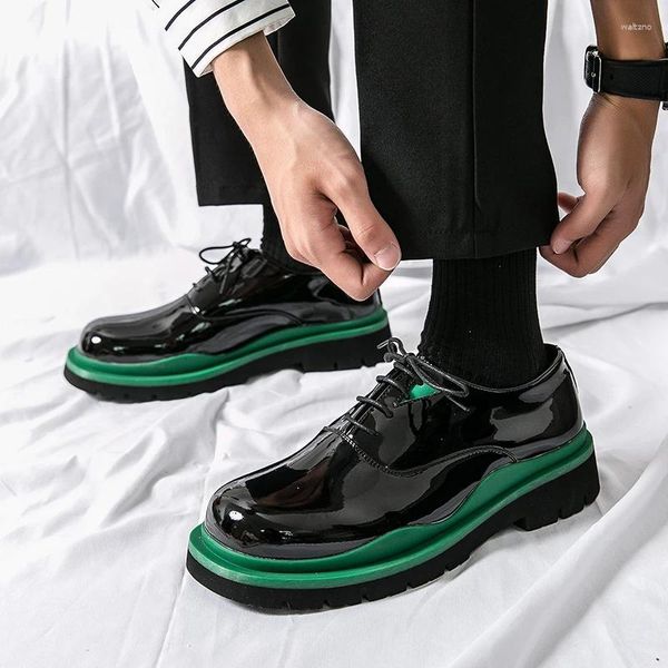 Casual Shoes Trend Fashion Men Men Leather Luxury Design Sneakers для Brogue Derby Brand Exchen Black