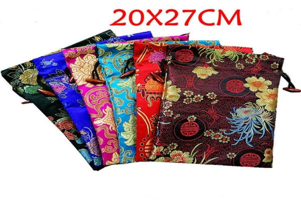 Bolsas de seda floral de seda floral extremamente grandes Sacos de embalagens de festas de casamento de casamento Bolsa de armazenamento de tecido de brocade de cordão 20x26389330