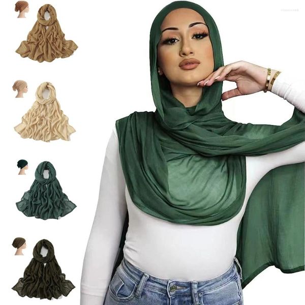 Hijab de roupas étnicas com boné correspondente anexado viscose rayon lenfarf de alta qualidade Islã se cita moda feminina véu