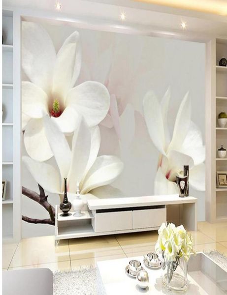 Custom 3d Wandbild Tapete Wohnkultur Wohnzimmer Wanddecke moderne minimalistische stilvolle weiße Magnolien Wand Hintergrund Wand 3D W9526183