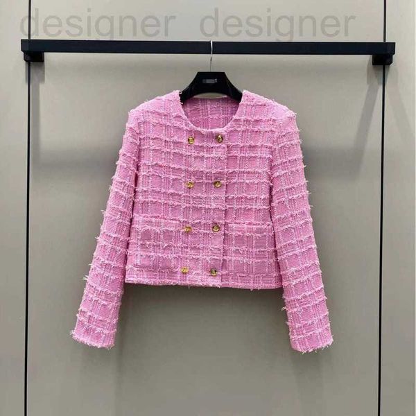 Damenjacken Designer brandneue grobe Tweed Dreidimensional kleiner duftender Stil luxuriöser Pfirsich-Pinkplaid-Kurzjacke-Temperament Temperament für Frauen Pteu