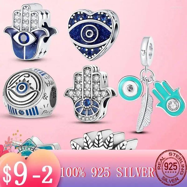 Pedras preciosas 2024 CZ Zircon Eyes Miços 925 Prata Lucky Blue Evil Charm Fit Original Mula Bracelet colar