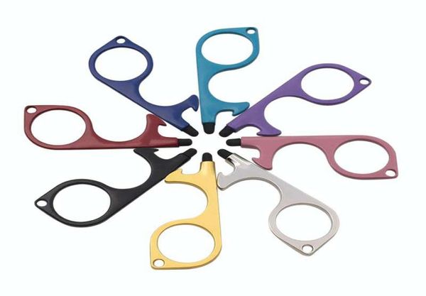 8 Color Metal Safety Touchless Port Opener Stilus Gancio Mano di portata delle mani in metallo Tastiera apritore di portata con testa in silicone HH9140545