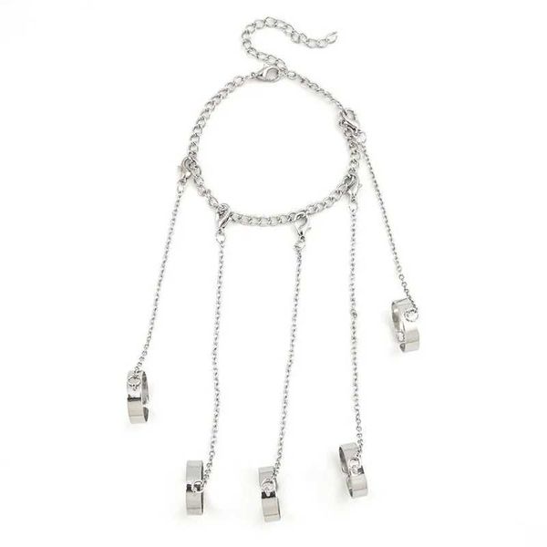 Catena punk geometrica color argento a catena braccialetto per uomo donna anello braccialetti set di gioielli di moda regali pulsera mujer