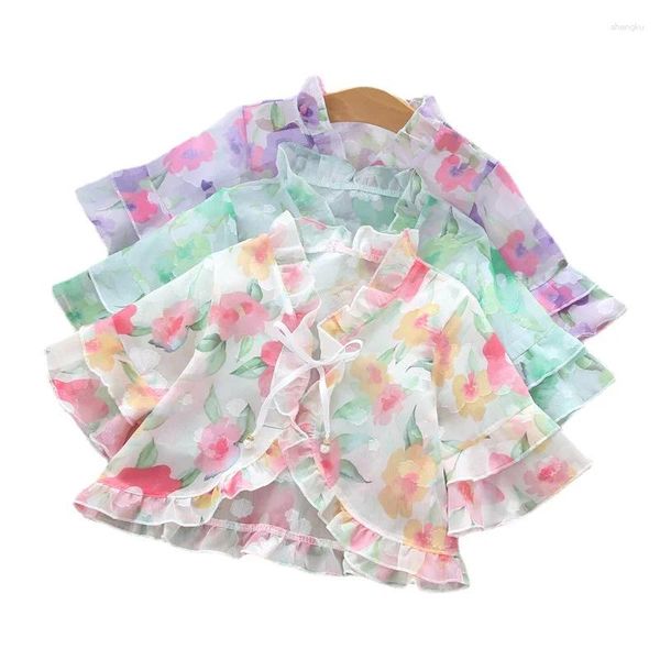 Jackets Girls Floral Shawl Sun Protection Cape Casat Dress Princess Dress Hollowed