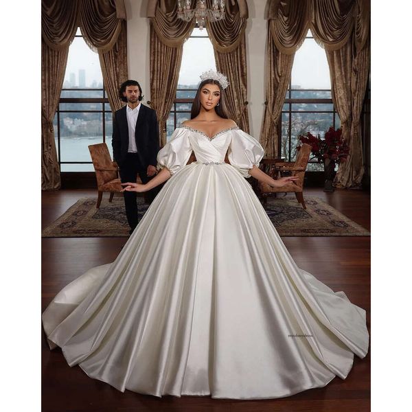 Princess Plus Size a Line Wedding платья пляж Bohemian Off Plouds Half Rideves складки из бисера.