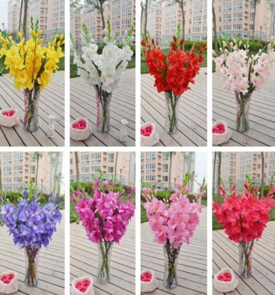 Silk Gladiolus Flor 7 Cabeça Fake Sword Lily para festas de casamento Flores decorativas artificiais 80cm 12pcs3331840