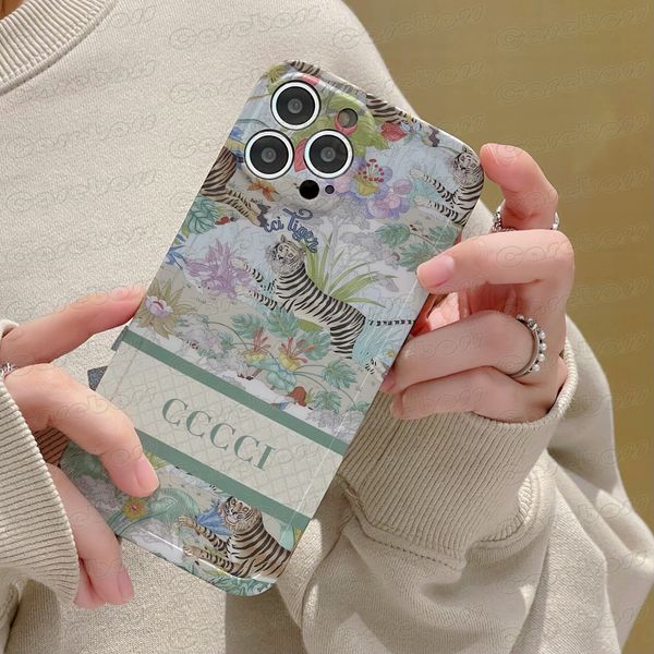 Fashion Designer Mobile Phone Case per iPhone 15 14 13 12 11 Pro Max Luxurys Lettera Tiger Stampa Back TPU Copertina di cartone animato Full Protection iPhone15Pro 14Promax