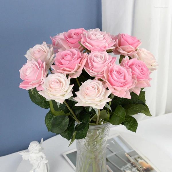 Dekorative Blumen 1/3pcs Pink künstliche Rosenbouquet Latex echtes Touch Seidengefälschte Blume für Wohnhäuser Hochzeitsfeier Dekoration Supplies