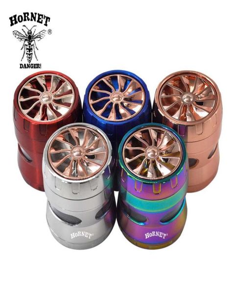 Smericante di erbe in lega di zinco in lega di ca Hornet con grande finestra 63 mm 4 pezzi Metal Tobacco Herb Grinder Spice Miller Pipe di fumo ACCE2026186