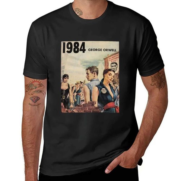 Camisetas masculinas em 1984 George Orwell vestiu um garoto de camiseta preta Uma bela camiseta de camiseta de fãs de roupas esportivas e camiseta masculina