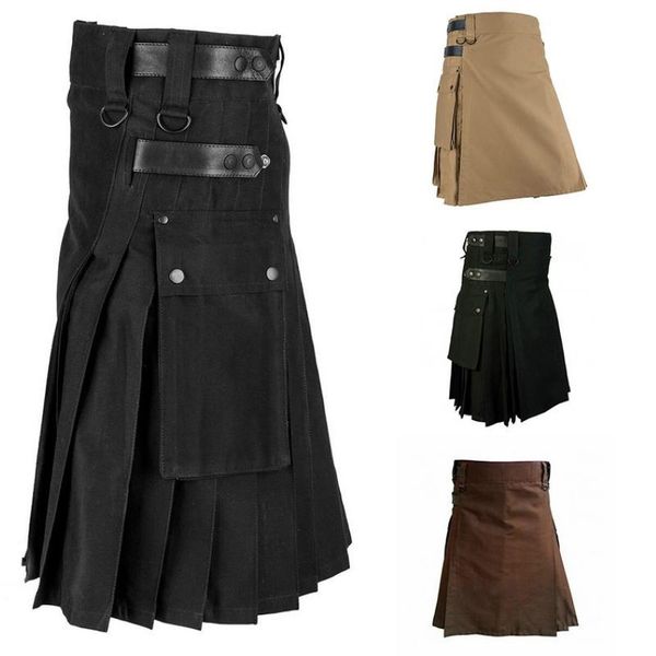 Pantaloni maschili maschili scozzesi solido classico retrò tradizionale per la personalità del carico medievale kilt kilt che controlla gonfie di pantaloni 2021 187q