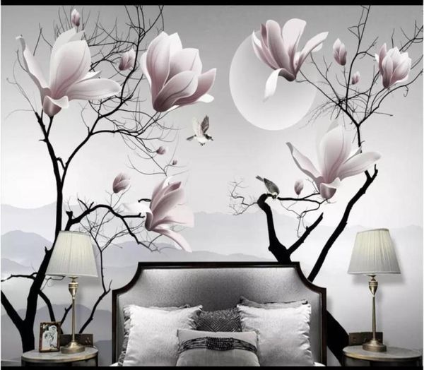 Papel de parede Whole3D PO Murais de parede 3D personalizados papel de parede novo chinês Magnolia Flor Bird Wall Pintura decorativa Pintura de parede F5801664