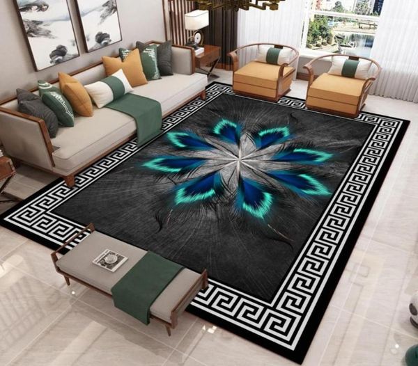 RULLDGEE Moderner neuer chinesischer Stil 3D -gedruckter Teppich Wohnzimmer Sofa Couchtisch Leuchte Luxusdecke Home Schlafzimmer Vollbett Mat9933688